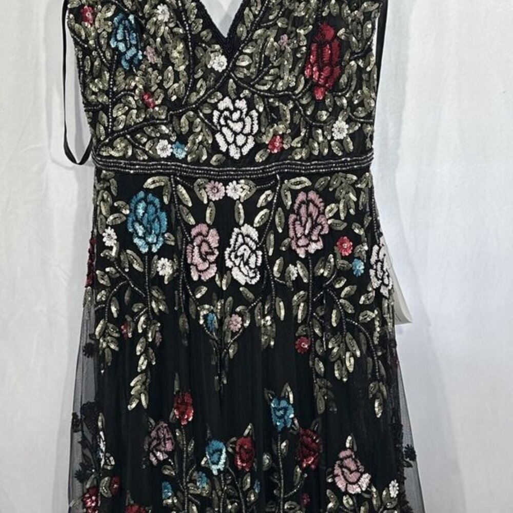 NEW Mac Duggal EMBELLISHED FLORAL SEQUINED GOWN 5400 BLACK MULTI - Picture 6 of 11